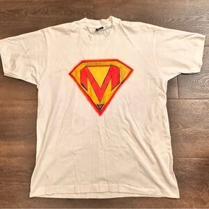 Vintage 80s Fruit of the Loom White Tee Super M print